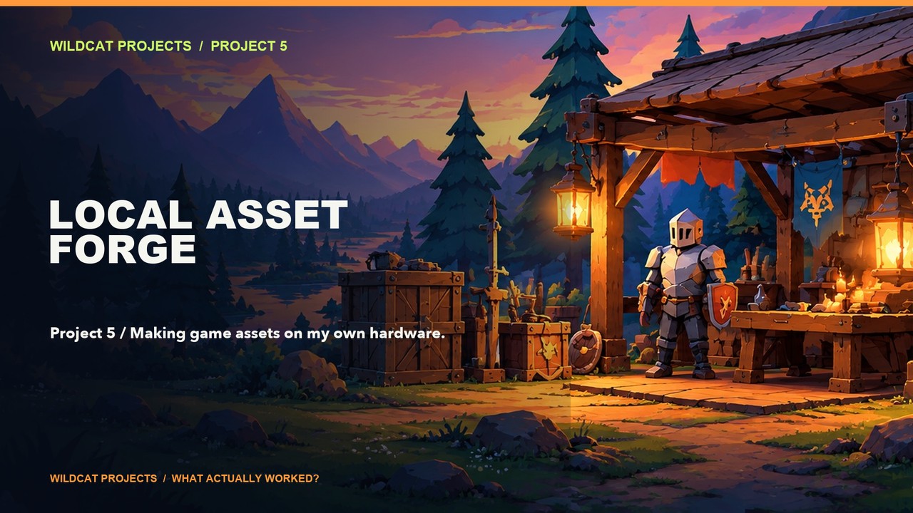 Illustrated fantasy forge workshop with the title Local Asset Forge
